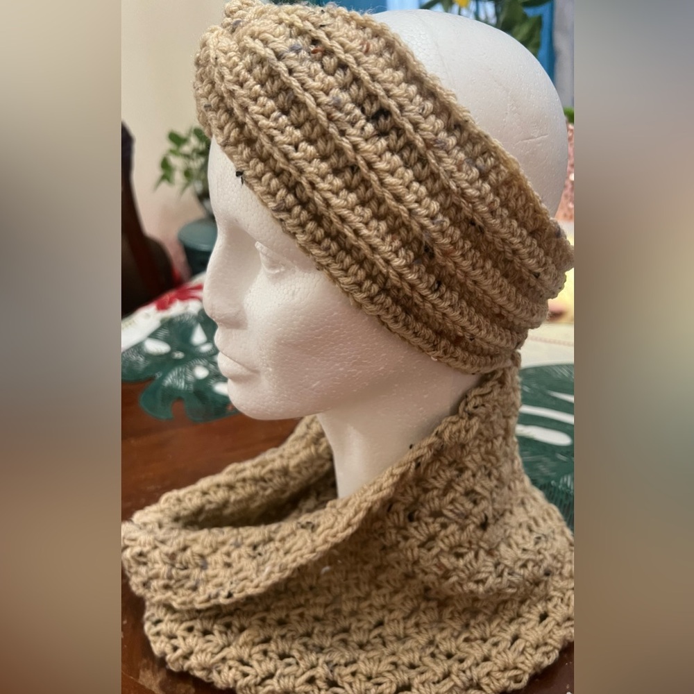 Handmade crochet ear warmer and cowl
